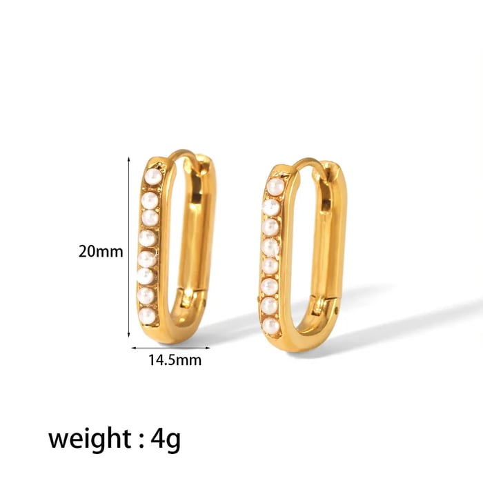 1 Pair Simple Commute Style U Shape Stainless Steel  Gold Color Inlay Imitation Pearl Women's Hoop Earrings Picture3